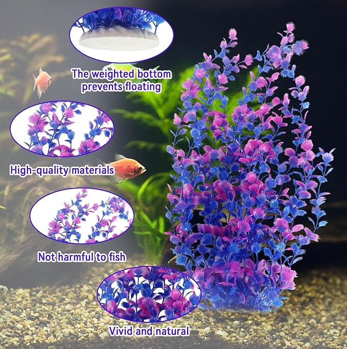 kathson Pack of 2 Extra Large Aquarium Plants,23 Inches Tall Aquarium Plants Plastic Artificial Green Water Plants Bendable Tall Fish Tank Plant Decorations for Freshwater and Saltwater (Purple)