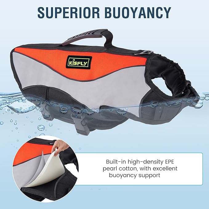 Dog Life Vest for Swimming and Boating - Adjustable Reflective Flotation Jacket, High Buoyancy Life Jacket for Dogs with Rescue Handle, Small Dog Safety Gear for Pool, Beach(S, Orange)