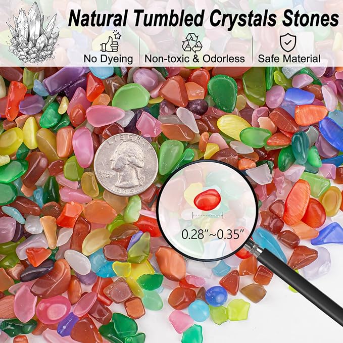 0.88 LB Cat Eye Stones for Aquarium, Polished Aquarium Fish Tank Gravel Rocks Pebbles Crushed Tumbled Stone Chips for Garden|Vase Filler|Fish Turtle Tank Decorations