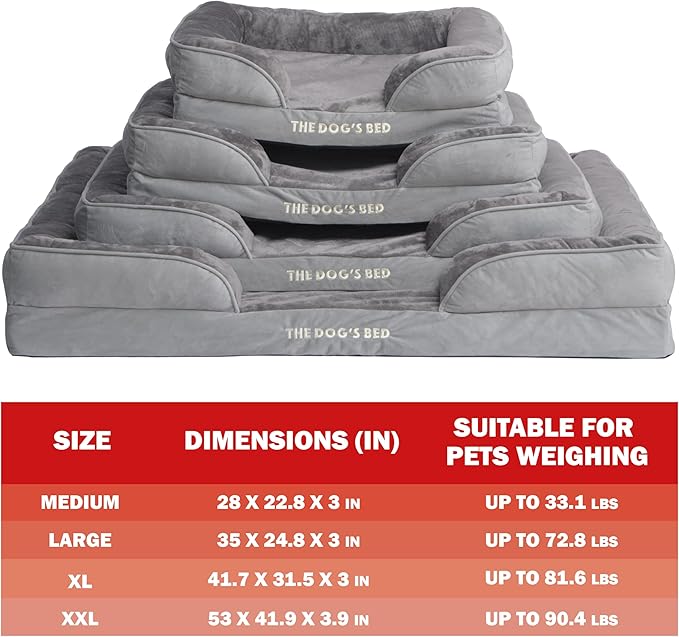 The Dog’s Bed, Orthopedic Standard Foam Waterproof Dog Bed with Standard Support, XXL Silver Grey Plush, Waterproof, Supportive Dog Bed with Replaceable Covers, Veterinary Approved