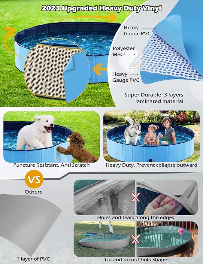 Jasonwell Foldable Dog Pool Collapsible Hard Plastic Dog Swimming Pool Portable Kiddie Pool Pet Pool Doggie Wading Pool Bath Tub for Puppy Small Medium Large Dogs Cats and Kids 55.1"