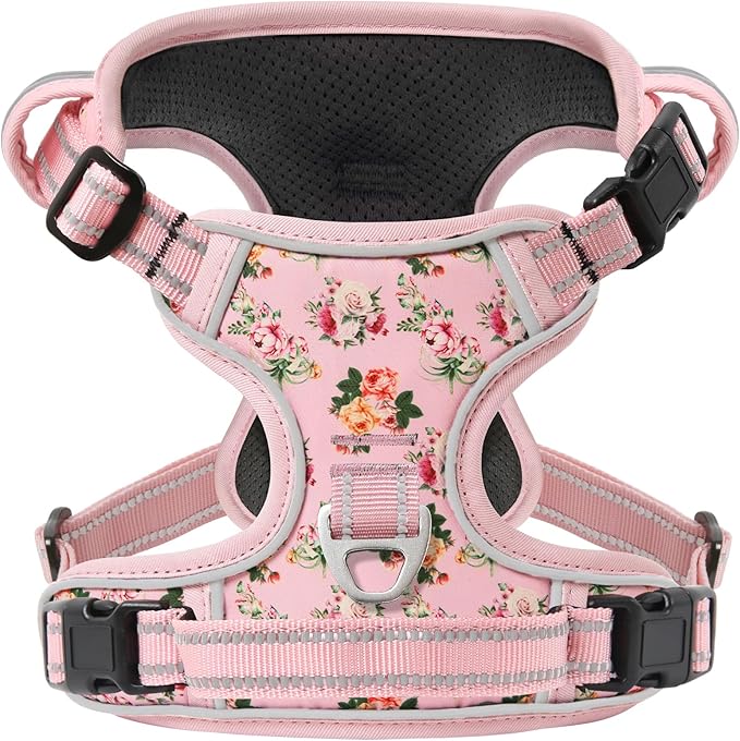 Timos No Pull Dog Harness, Release at Neck Reflective 3 Snap Buckles Adjustable No Choke Pet Vest with Front & Back 2 Leash Clips, Soft Padded Control Training Handle for Small Medium Large Dogs