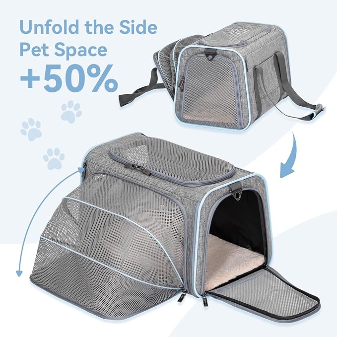 Petsfit Expandable Cat Carrier Dog Carriers,Airline Approved Soft-Sided Portable Pet Travel Washable Carrier for Kittens,Puppies,Removable Soft Plush mat and Pockets,Locking Safety Zippers