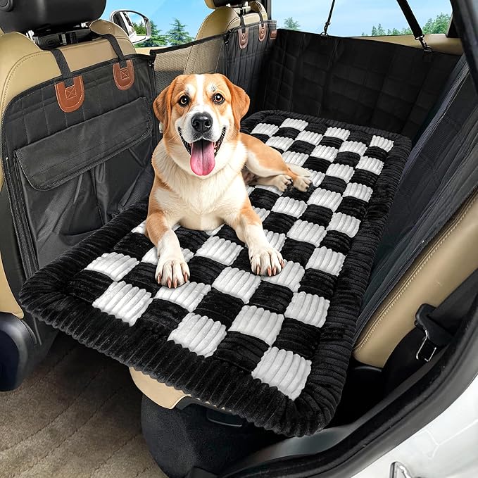 Dog Car Bed Mat, Non-Slip Backseat Extender Pet Blanket, Plaid Dog Bed for SUVs, Sedans & Trucks, Chew-Resistant Travel Pad for Dogs, Easy Clean & Scratch-Proof & Comfort (50"x24.6")