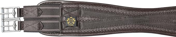 T TEKE Contoured Chafeless Girth for Horses, Airflow Waffle PVC Foam Construction with Double Side Heavy Duty Cotton Elastic and Stainless Steel Buckles (38"-56")