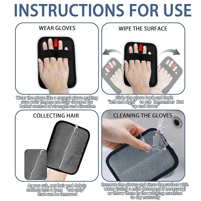 Pet Hair Remover,2 PCS Pet Hair Removal Glove,Electrostatic Gloves for Cats&Dogs,New Upgrade Efficient Grooming Gloves for Pet Hair,Reusable Animal Fur Removal Tool for Couch,Furniture,Carpet,Curtain