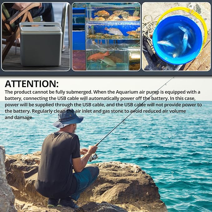 Small Aerator for Fish 19GPH-35GPH, Minnow Bucket USB Aerator, Bait Bucket Adjustable Aerator Pump, Quiet Voice, with Car Cigarette Lighter, Suitable for Fishing Enthusiasts