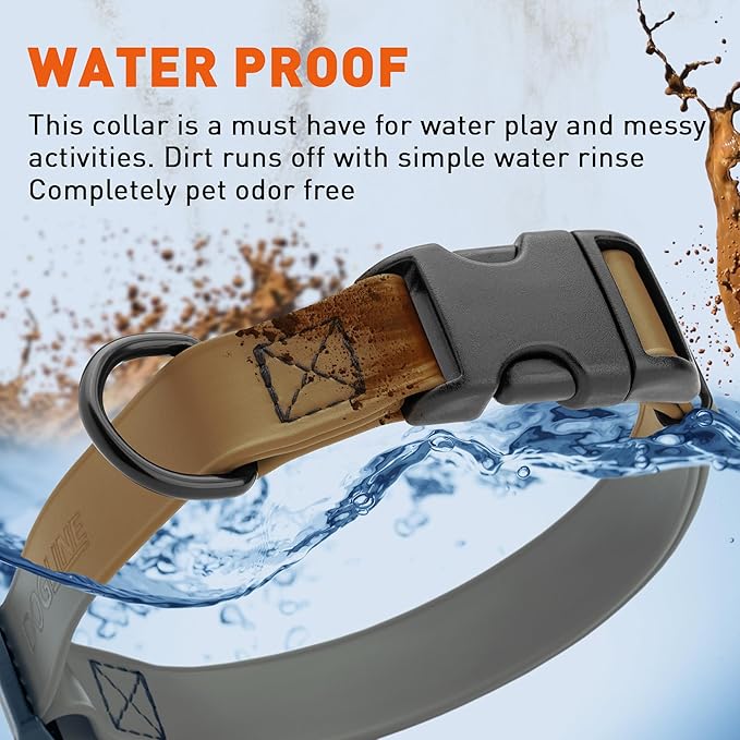 Dogline Biothane Waterproof Dog Collar with Quick Release Buckle Strong Coated Nylon Webbing with Odor- Proof for Easy Care Easy to Clean Fits Small Medium Large Dogs, Coyote Brown 3/4" W 12-19" L