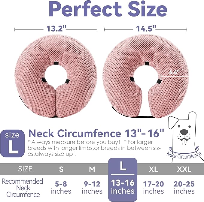 Soft Inflatable Dog Cone Collar for Small Medium Large Dogs - Neck Donut E Collar Alternative for Recovery After Surgery - Pink L