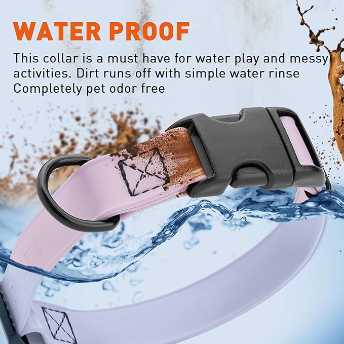 Dogline Biothane Waterproof Dog Collar with Quick Release Buckle Strong Coated Nylon Webbing with Odor- Proof for Easy Care Easy to Clean Fits Small Medium Large Dogs, Lavender 5/8" W 9-14" L