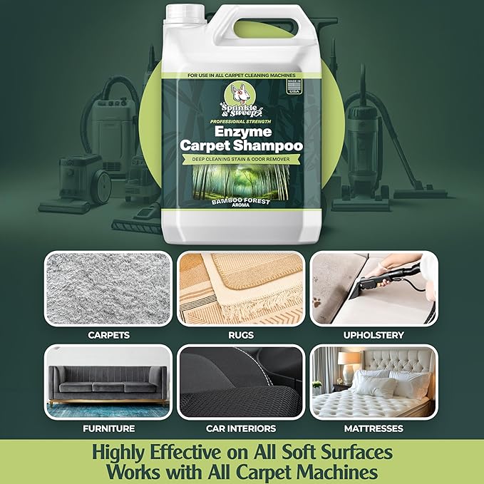 Sprinkle & Sweep Enzyme Carpet Shampoo (64oz) - Carpet Cleaner Solution to Eliminate Tough Stains & Neutralize Odors at the Source - Car, Furniture, Carpets & Rug Cleaner - Use with All Machines