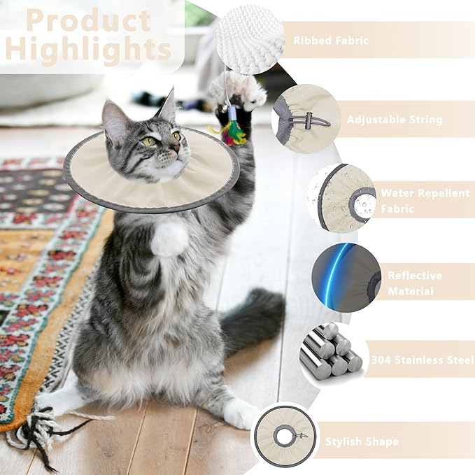 Lightweight Cat Cone Collar Soft, Soft Comfortable Cat Recovery Collar After Surgery, Elizabethan E Collar for Cats, Cone for Cats to Stop Licking (Khaki, Medium)