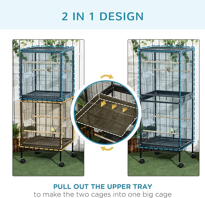 PawHut Large Bird Cage with 1.7 ft. Width for Wingspan, Bird Aviary Indoor with Multi - Door Design, Fit for a Canary, Finch, Conure, 55", Black