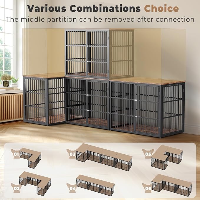 48'' XXL Dog Crate Furniture with 3 Doors,Wooden Crate End Table Heavy Duty Indoor Combination Cage for Medium to Large Dogs, Multiple Units Can be Combined