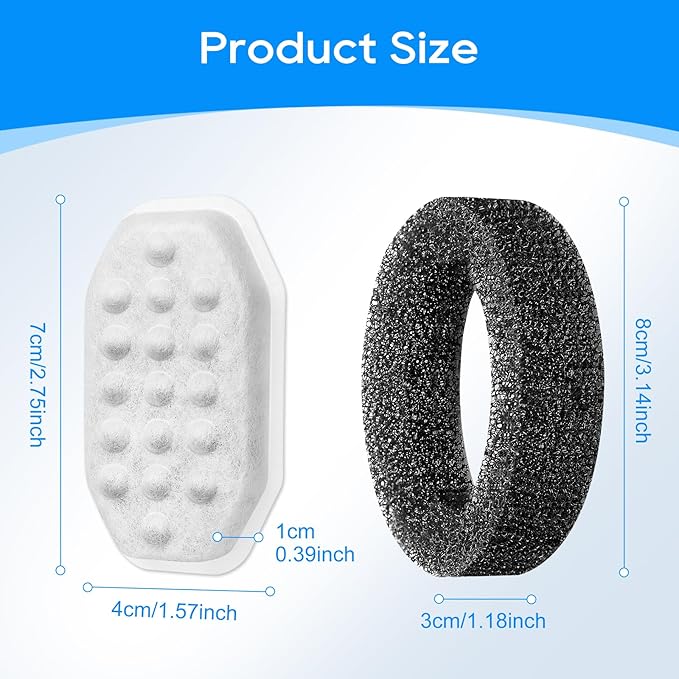 Cat Fountain Filter Replacement, Cat Water Fountain Filters Compatible with Rellaty & Fit for Neareal 3.2L/108oz Fountains, 10PCS Replacement Filters with 10PCS Sponge 10+10 Pack
