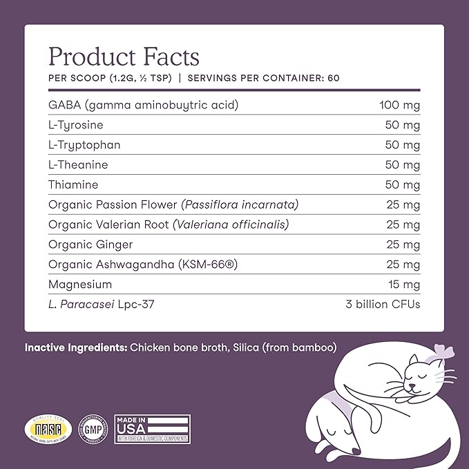 Fera Pets Calming Supplement for Dogs & Cats with Probiotics, L-Theanine, and Ashwagandha - Supports Anxiety Relief - Promotes Relaxation - 60 Scoops