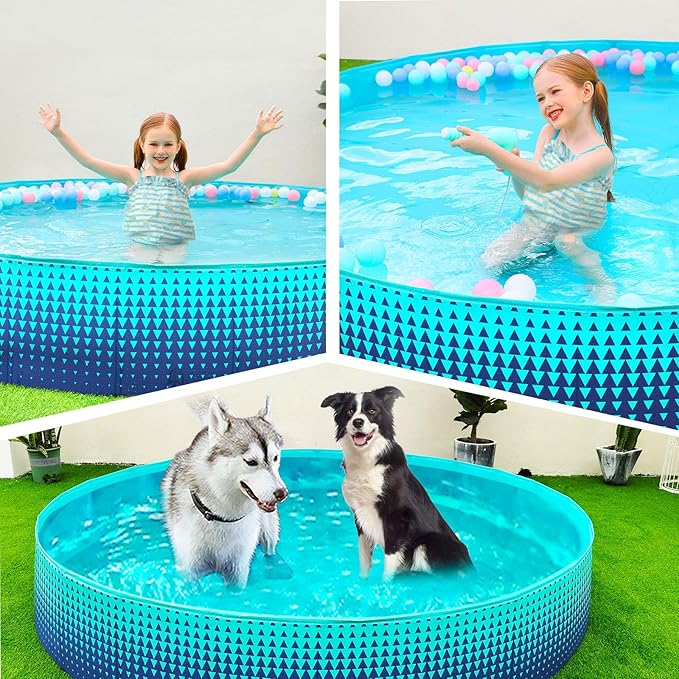 Jasonwell Foldable Dog Kiddie Pool - Hard Plastic Kids Paddling Pool Toddler Baby Swimming Pools for Backyard Collapsible Whelping Box Pet Doggie Cats Wading Pools Bathtub for Puppy Large Dogs 63In