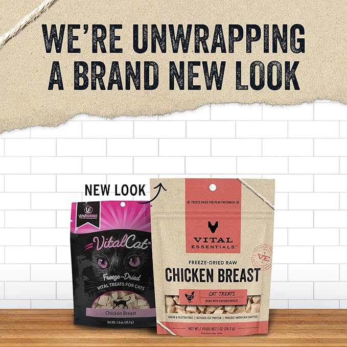 Vital Essentials Chicken Breast Cat Treats, 1 oz | Freeze-Dried Raw | Single Ingredient | Grain Free, Gluten Free, Filler Free