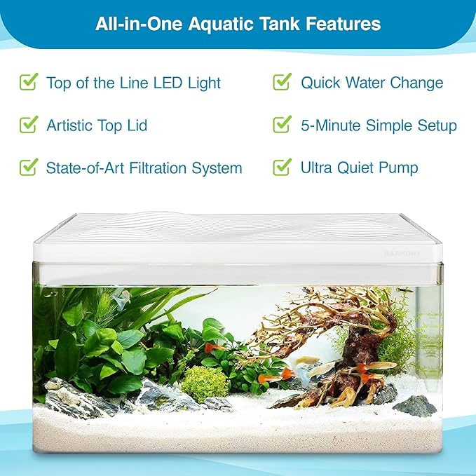 Harmony All-in-One Aquatic Tank by Clairnara - Harmony Premium - iF Design Award Winning 10 Gallon Aquarium with LED Light, Patented Filtration System, and Ultra-Quiet Water Pump