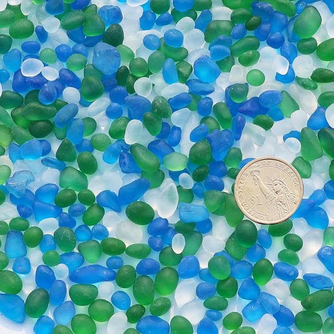 Sea Glass Stones - 2.9LB/46.4oz Green Mixed Frosted Glass Pebbles Gemstones - Perfect for Aquarium Rocks, Fish Tank Gravel, Vase Fillers, Seaglass DIY Crafts, and Home Decor