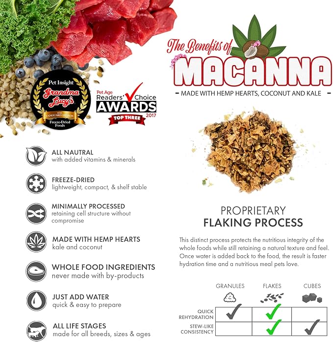 Grandma Lucy's Macanna Dog Food, Grain Free and Freeze-Dried - Beef Recipe, 3Lb Bag