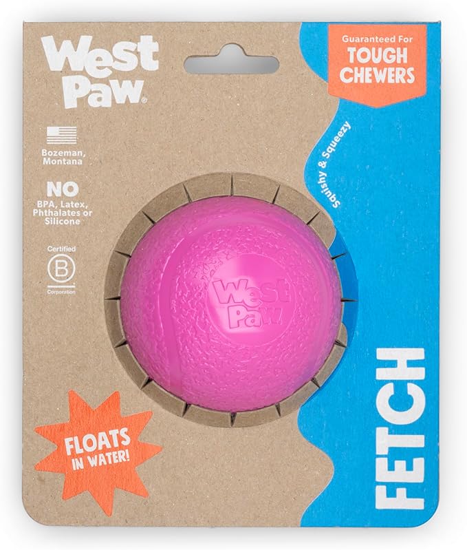 WEST PAW Boundr Ball Dog Fetch Toy – Bouncing Toys for Dogs, Fetch, Catch, Chewing, Play – Floatable, Recyclable Balls – Large Hot Pink