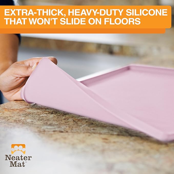 Neater Pet Brands Neater Mat Pet Mats for Food and Water, Cat & Dog Bowl Mat Waterproof Silicone, Feeding Tray, Dog Food Mats for Floors, Placemat w/Raised Edge for Under Bowls, 32" x 24", Light Pink