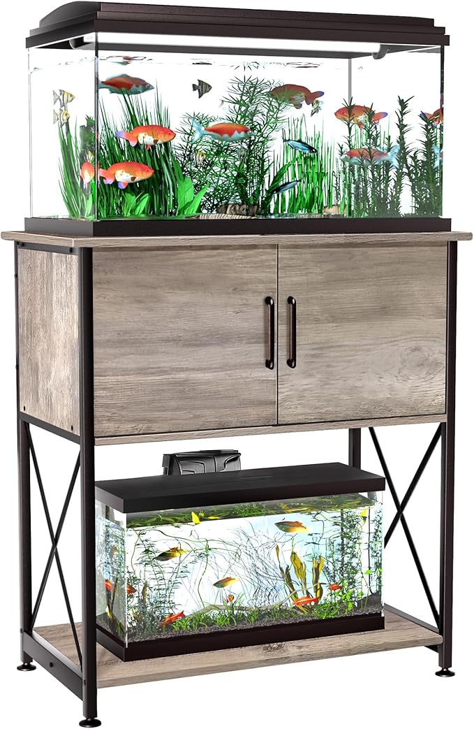 20-29 Gallon Aquarium Stand Metal Frame Fish Tank Stand with Cabinet Storage, for 20 Gallon Long Aquarium,30.7" L*16.5" W Tabletop,330LBS Capacity Grey PG01YGZ