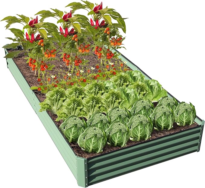 Domi Galvanized Raised Garden Bed, 8x4x1Ft Thickening Metal Planter Box for Vegetables Bottomless for Backyard Outdoor, 1" Deep w/ 228 Gallon Capacity - Green