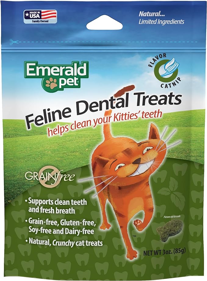 Feline Dental Treats — Tasty and Crunchy Cat Dental Treats Grain Free — Natural Dental Treats to Clean Cat Teeth, Freshen Cat Breath, and Reduce Plaque and Tartar Buildup — Catnip Treats, 3 oz