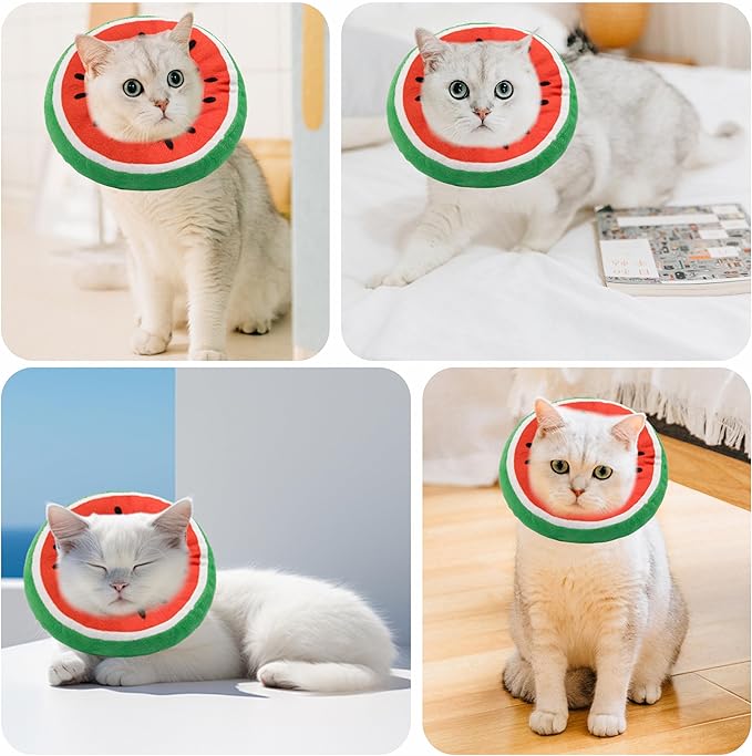 Soft Cat Cone Collar, Cute Cat Recovery Collar Suitable for Small, Medium, Large Cats,Elizabethan Neck Collar for Cats After Surgery (Watermelon, Small)