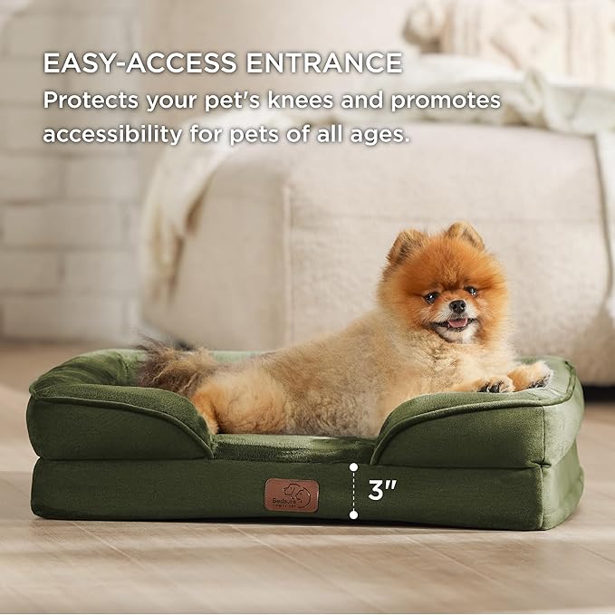 Bedsure Orthopedic Dog Beds for Small Dogs - Washable Small Dog Cat Bed Waterproof, Comfort Pet Couch Sofa with Washable Removable Cover, Pets Bed with Nonskid Bottom, Moss Green, 24"