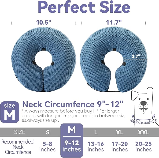 Inflatable Dog Cone Collar - Dog Neck Donut Cone Collar Alternative After Surgery - Soft Cone for Large Medium Small Dogs Cats - Alternative Recovery E Collar (Blue, M)