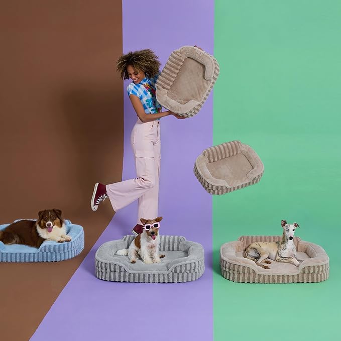 LE SURE Cute Dog Beds Large Sized Dog, Orthopedic Waterproof Large Pet Bed with Sides, Non-Slip Bottom and Egg-Crate Foam Pet Couch Sofa with Washable Removable Cover, Beige