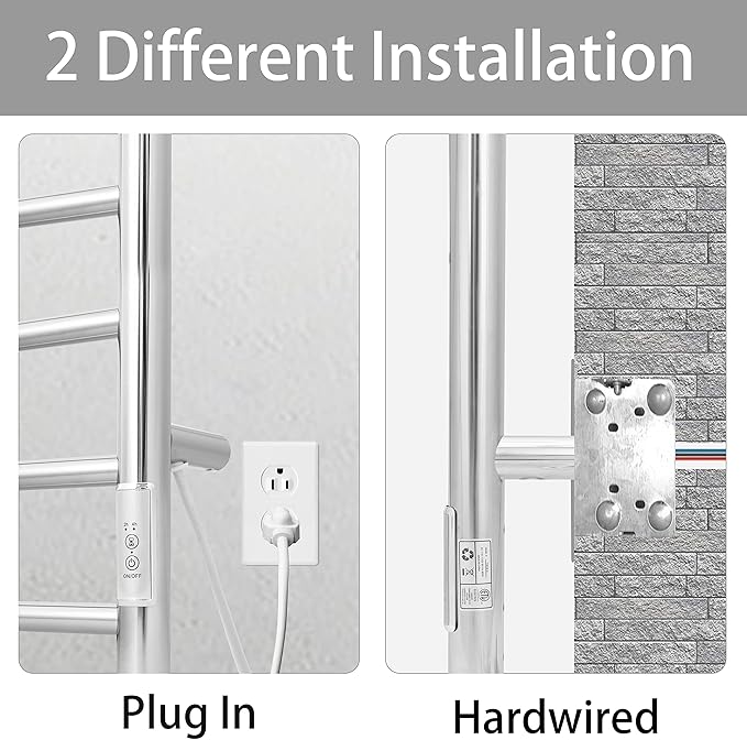 KEG Towel Warmer Wall Mounted with Built-in Timer 8 Bars Electric Stainless Steel Heated Towel Racks for Bathroom, Hot TW-8-PC Towel Warmer 8 bars polish chrome