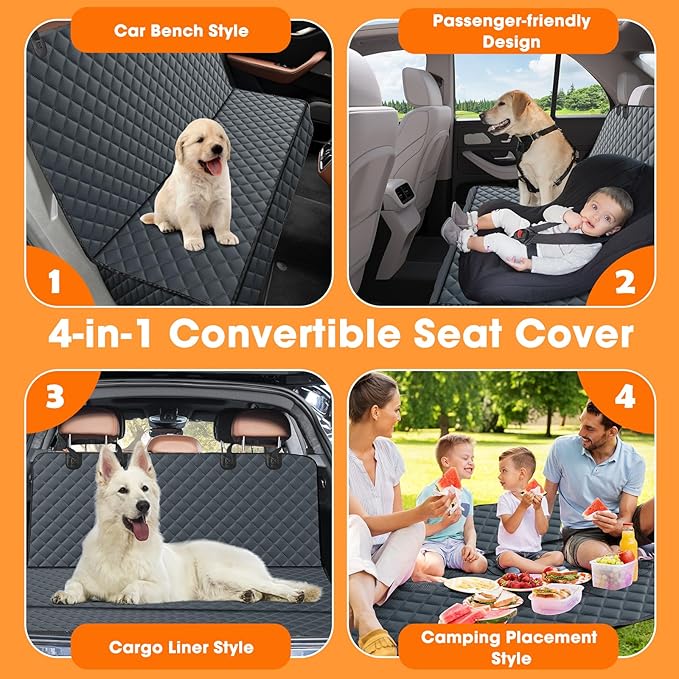 MIXJOY Dog Car Cover for Back Seat Cover Protector Waterproof Dog Seat Covers for Cars, Car Seat Protector for Dogs with 1 Dog Seat Belt, Nonslip Back Seat Cover for Kids, Trucks & SUV, Grey