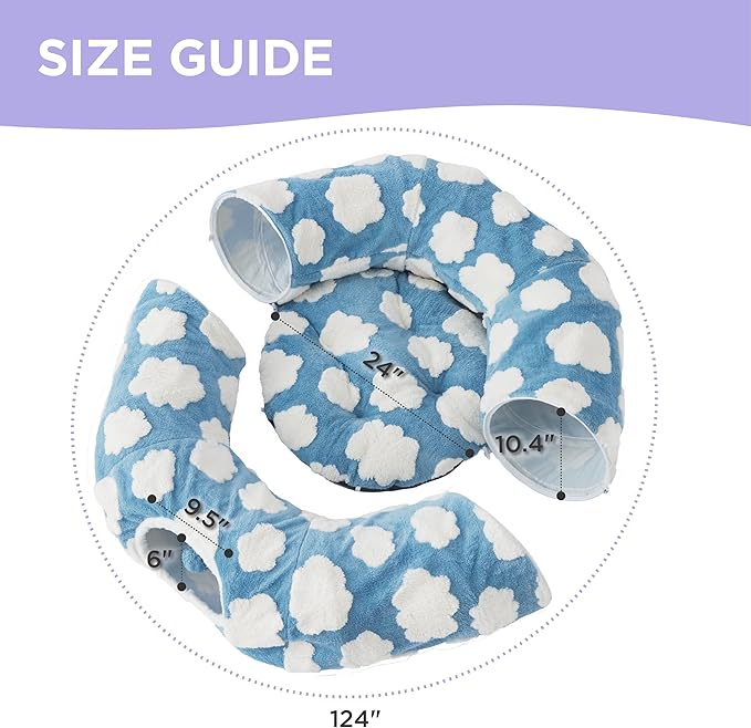 Lesure Large Cat Tunnel Bed - Cute Donut Bed for Indoor Cats with Washable Circle Cushion, Round Pet Peekaboo Cave Toy for Multi Kitten/Puppy/Rabbit, Large Blue
