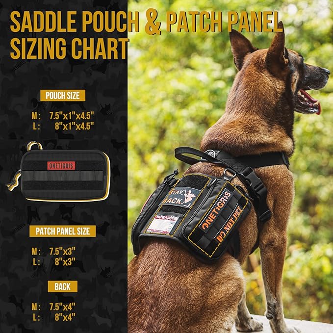 OneTigris Service Dog Vest Harness, Service Dog Cape Guardian Dog Backpack Harness with Pouches Dog Saddle Bag for Small Medium and Large Dogs (Black, M)