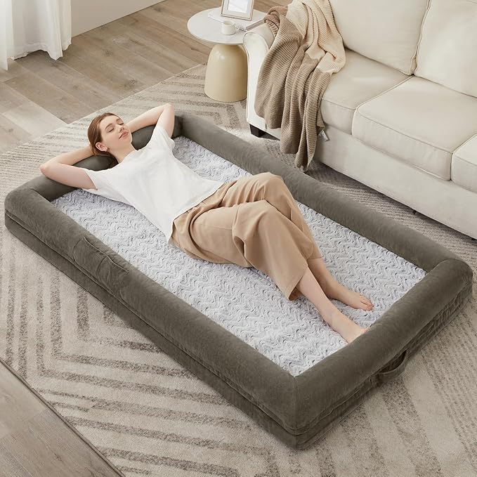 WNPETHOME Human Dog Bed for Adult, Washable Dog Couch with Removable Waterproof Cover, Orthopedic Large Pet Sofa Bed with Bolster Sides for Sleeping