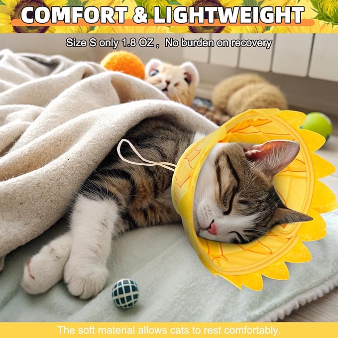 KOOLTAIL Cat Costume Cone Collar Soft, Adjustable Cat Cones to Stop Licking, Foldable Donut Water Resistant Pet Recovery Neck E Collars After Surgery,Elizabethan Collar for All Breeds Cats,Sunflower M
