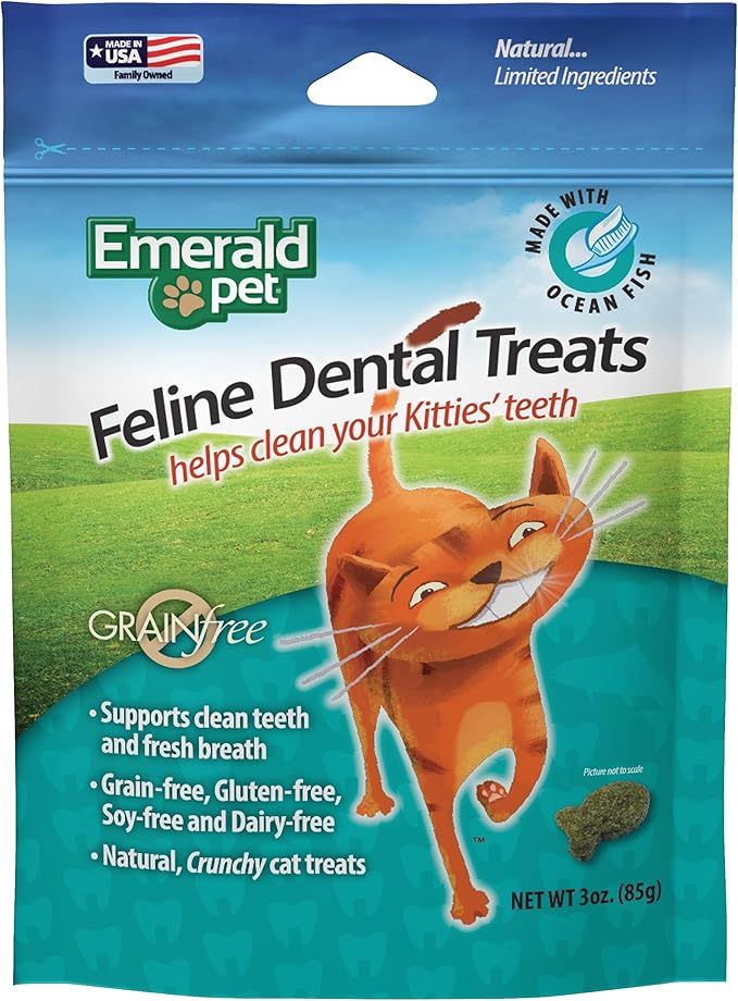 Feline Dental Treats — Tasty and Crunchy Cat Dental Treats Grain Free — Natural Dental Treats to Clean Cat Teeth, Freshen Cat Breath, and Reduce Plaque and Tartar Buildup — Ocean Fish Treats, 3 oz