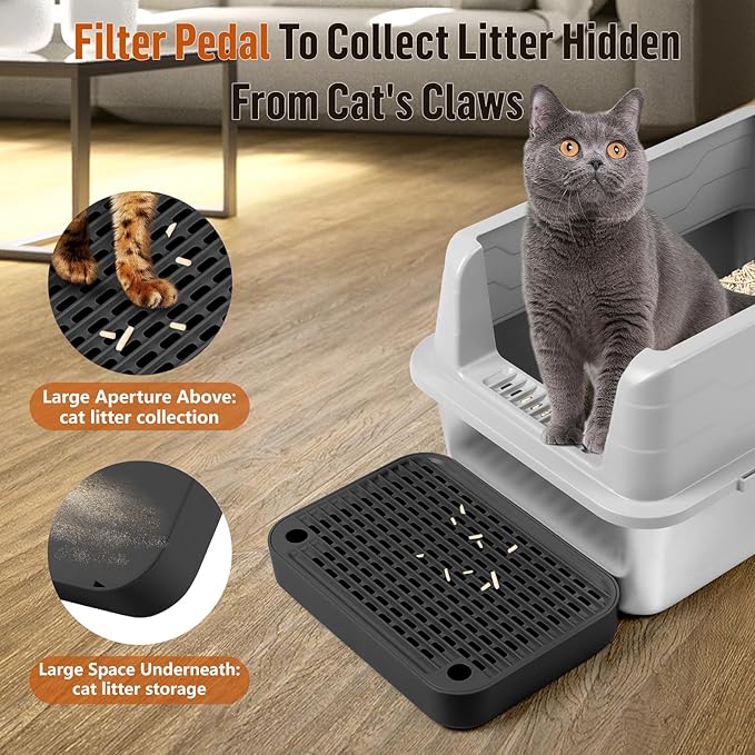 Cat Litter Box Ramp Mat with Filter Function, Cat Step Pedal Stool for Self-Cleaning Litter Box, Easy to Clean, Ideal for Kitten & Elderly Cats (Black)