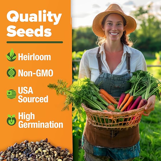 HOME GROWN 𝗨𝗦𝗔 𝗣𝗥𝗘𝗠𝗜𝗨𝗠 Rainbow Carrot Seeds – 2500+ Heirloom Seeds (10 Varieties) – High Germination, 𝗡𝗢𝗡-𝗚𝗠𝗢 Vegetable Seeds for Planting Indoors or Outdoor Home Garden