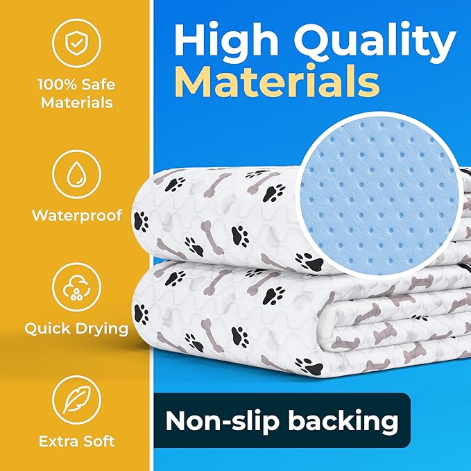GREEN LIFESTYLE Washable Pee Pads for Dogs - Waterproof Reusable Puppy Pads with Anti-Slip Backing, Pet Training Pad for Puppy Playpen, Crate, Whelping Box, Potty Training (Pack of 2 - 34x36)