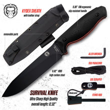 Load image into Gallery viewer, "The Fireline" Bushcraft Survival Knife with 1095 High Carbon Blade Giftset (Black and Orange)