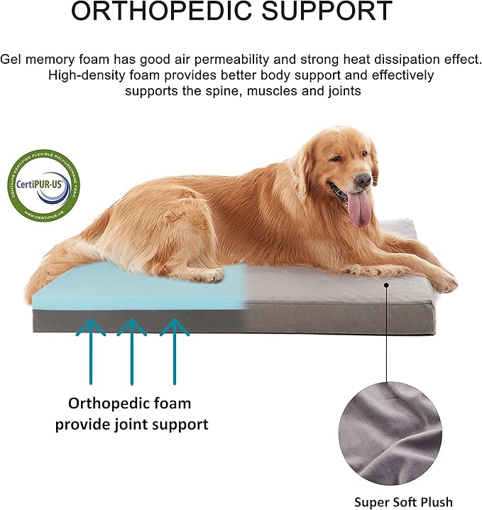 Orthopedic Memory Foam Dog Bed, Cooling Dog Beds for Extra Large Dogs -Waterproof Pet Bed for Crate with Removable Washable Cover, XL(41inch,90Lbs)