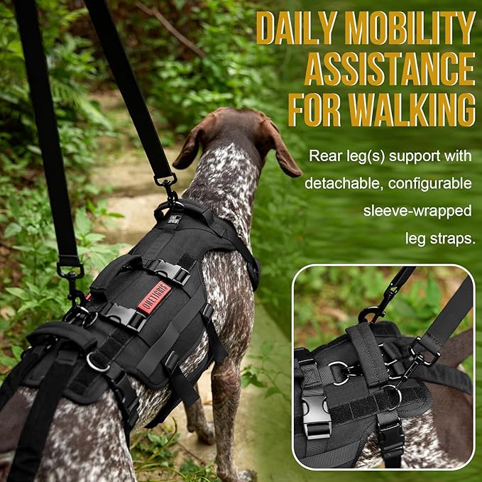 OneTigris Dog Lift Harness for Large Dogs, Dog Hip Support Brace, Full Body Lifter with Handles Invictus Multifunctional Mobility Assistance Vest for Back Legs (Black, Large)