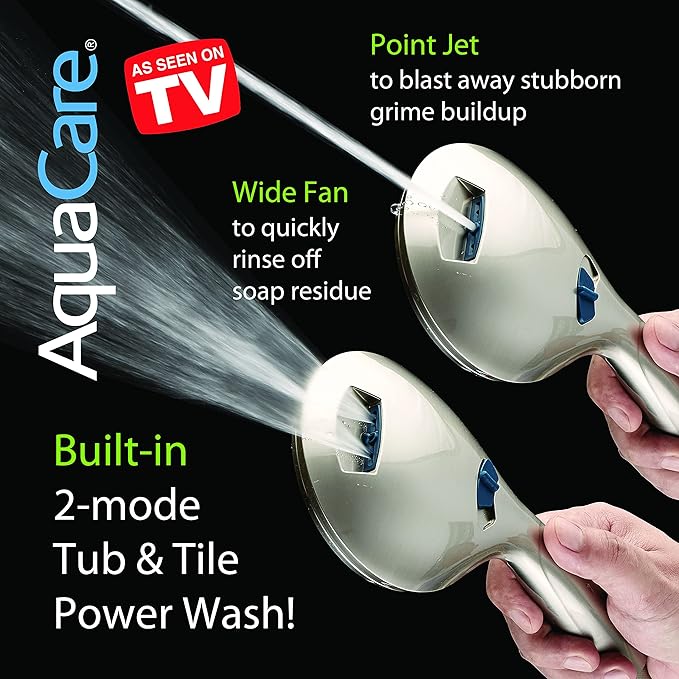 Hotel Spa AquaCare As-Seen-On-TV High Pressure 48-setting Rain & Handheld 3-way Shower Head Combo - Anti-clog Nozzles/Tub, Tile & Pet Power Wash/Extra Long 6 ft. Hose/Satin Nickel Finish
