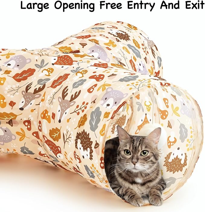 Tempcore Pet Cat Tunnel Tube Cat Toys 3 Way Collapsible, Cat Tunnels for Indoor Cats，Kitty Tunnel Bored Pet Toys Peek Hole Toy Ball Puppy, Kitty, Kitten, Rabbit Beige Deer