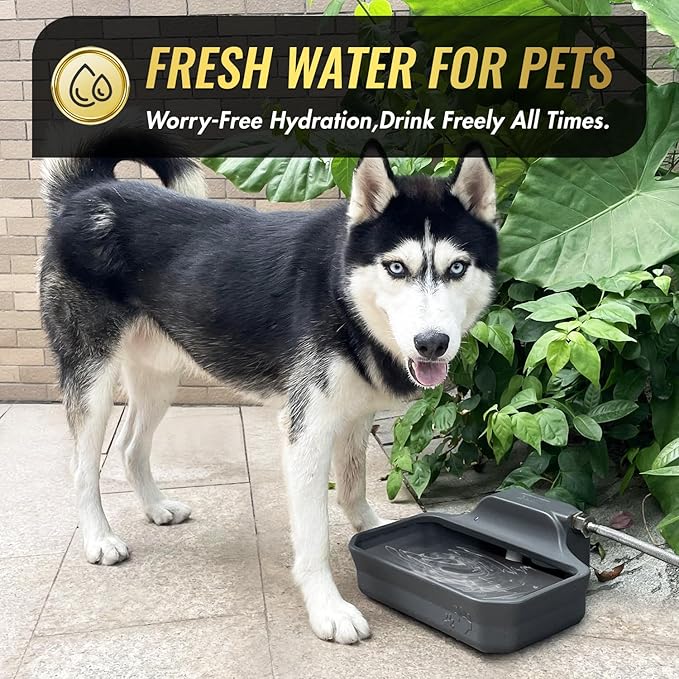 135OZ Automatic Water Dispenser for Large Dogs Patented Outdoor Dog Water Bowl Dispenser Automatic Dog Feeder Fit 3/4'' GHT Faucet Dog Waterer Include Water Hose Extra-Large Drinking Area